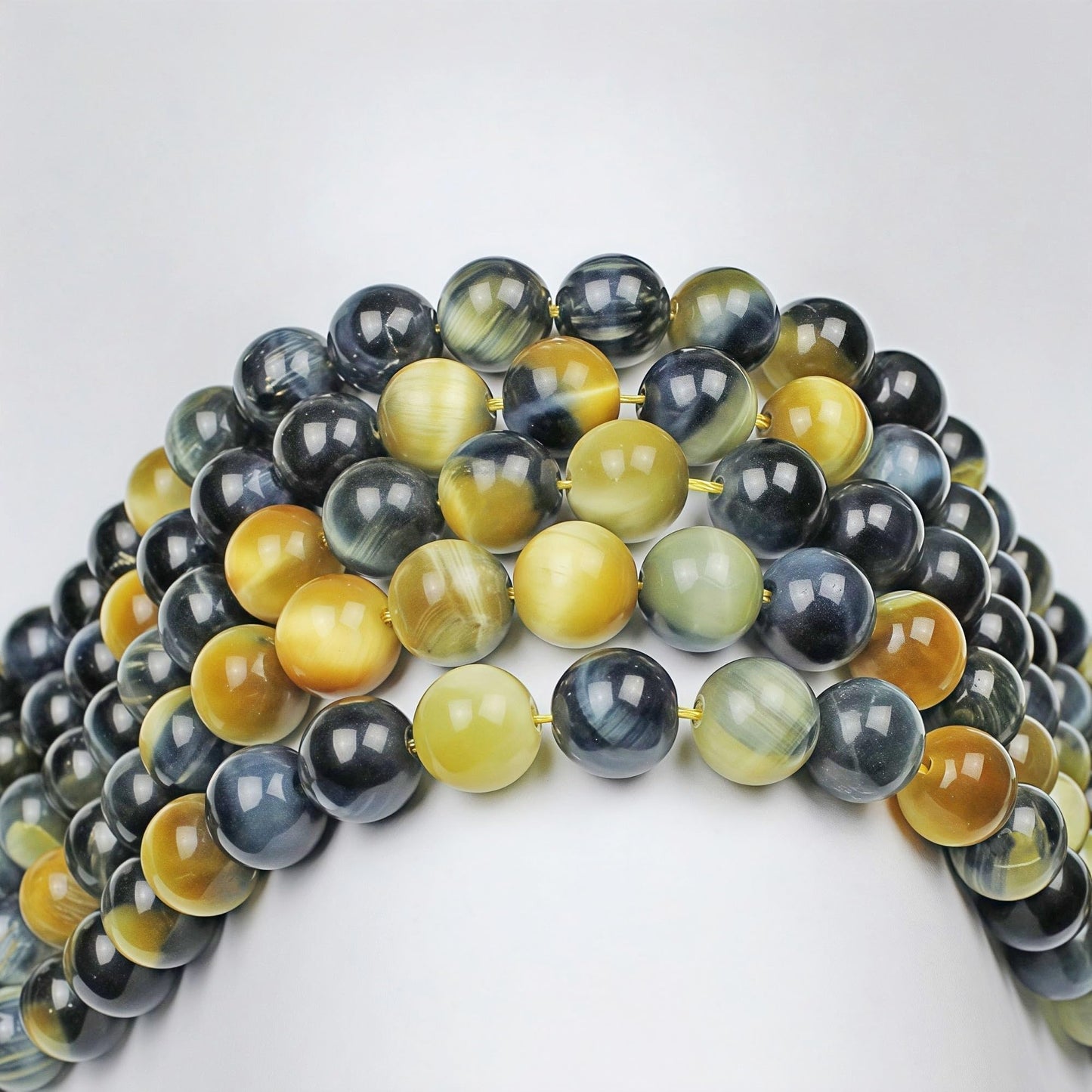MJDCB Stone Beads 8mm 43pcs Round Yellow Blue Tiger's Eye Loose Gemstone Bead Charms for Jewelry Making Bracelet Necklace Earring Pendant