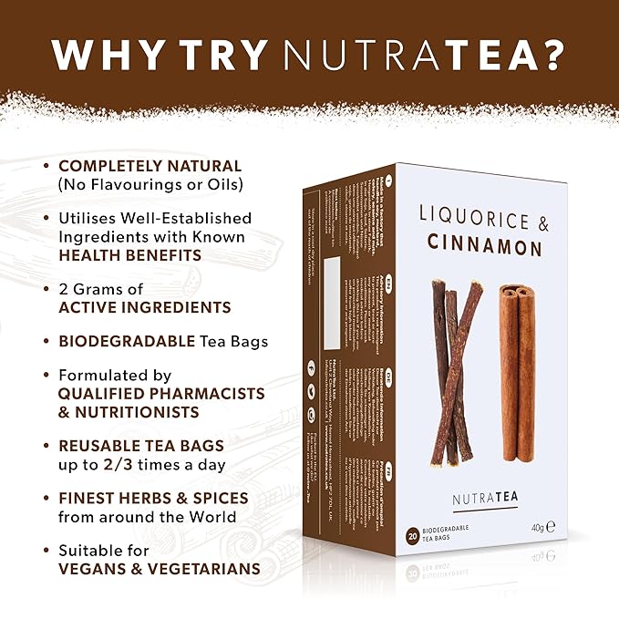 Nutra Tea - Liquorice & Cinnamon Tea | Licorice Tea | Cinnamon Tea - 60 Tea Bags - Herbal Tea - (3 Pack)