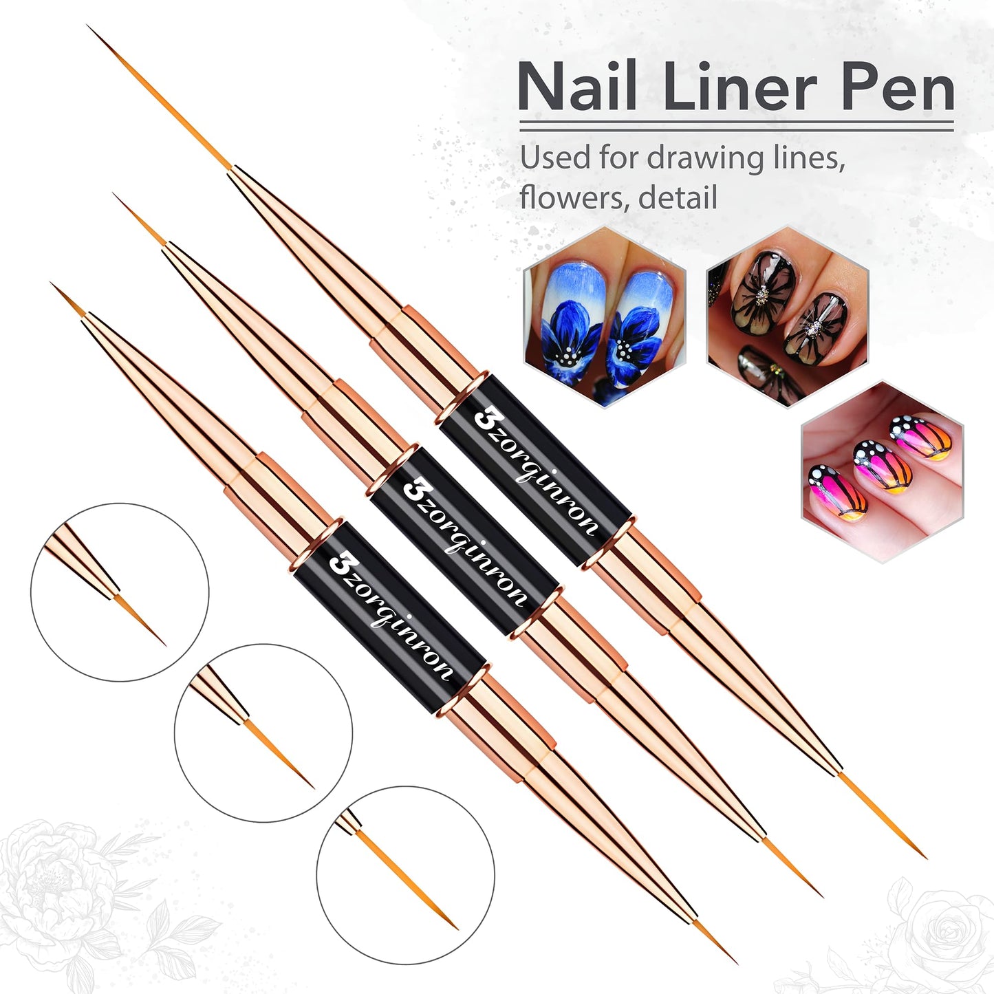 Nail Art Brushes Set, Professional 5Pcs Double-Ended Nail Brush Kit for Details, Long Lines, Ombre & 3D Design-Perfect for DIY Manicures & Salons (Black)