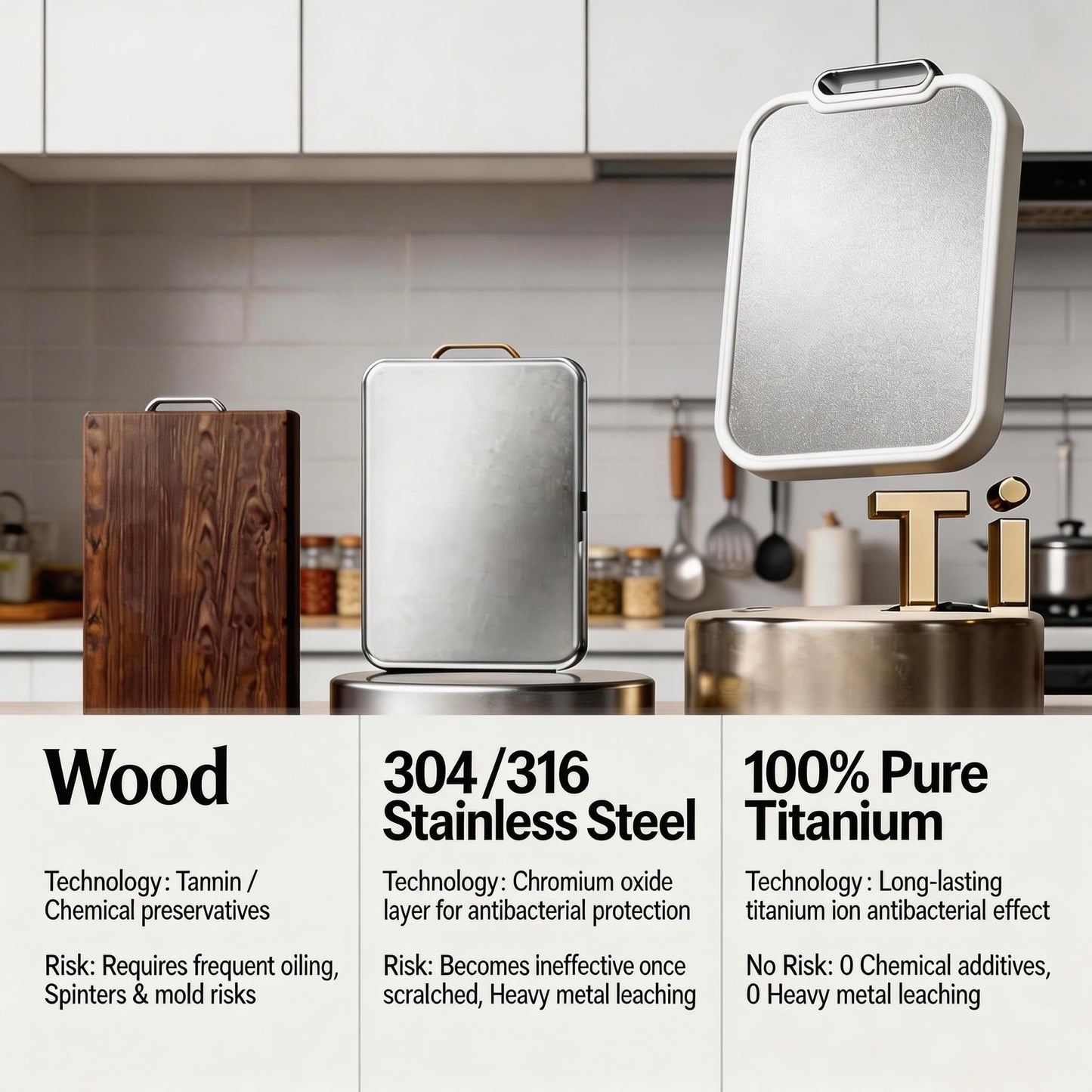Titanium Cutting Board – 100% Pure Titanium & Food-Safe PP Surface (16"x10.3") – 2-in-1 Chopping Board for Raw Meat and Veggies, with Anti-Slip Feet, Juice Groove, Easy to Clean,Large Size 1 PCS