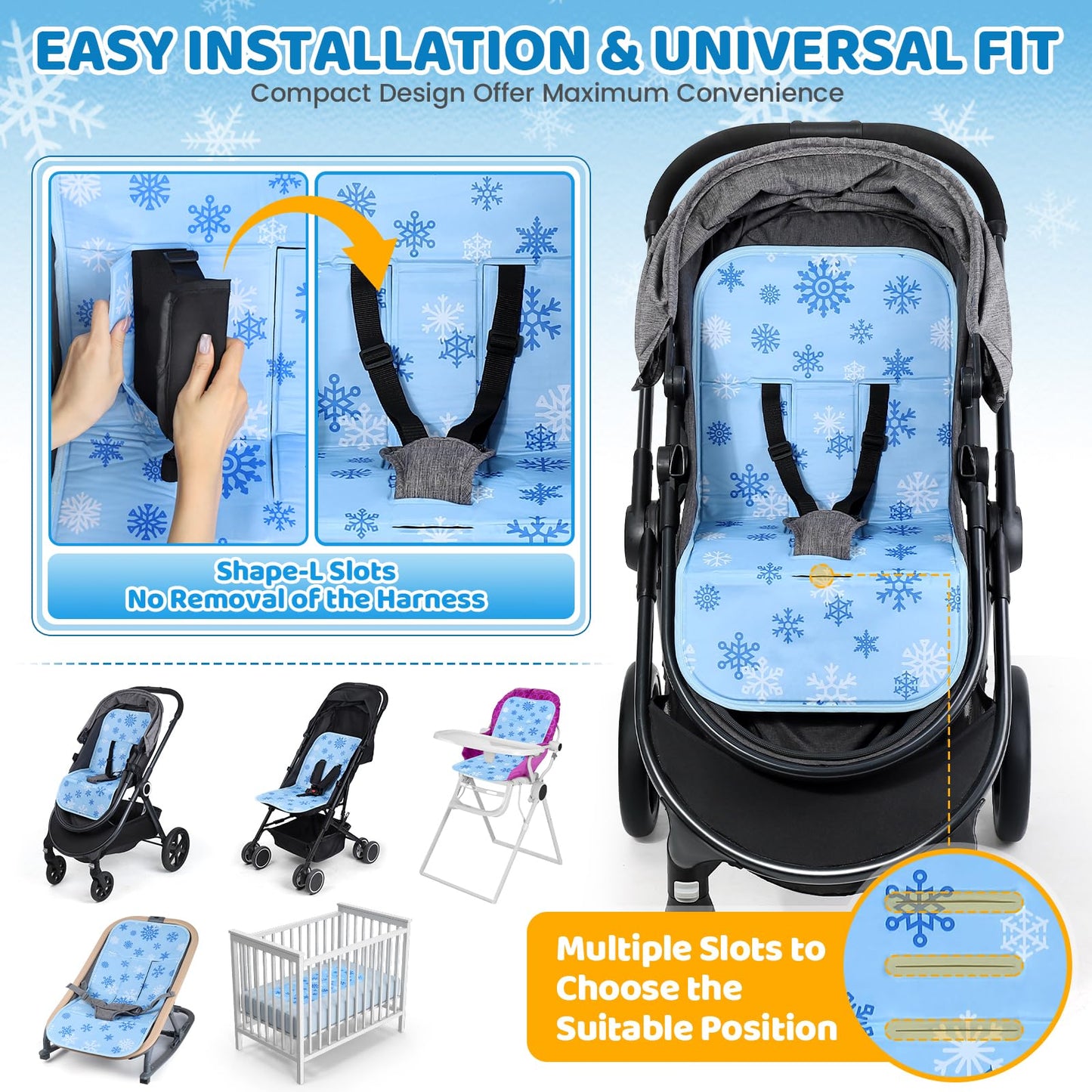 Orzbow Reversible Stroller Cooling Pad | Solid-Gel Baby Cooling Pad for Stroller, High Chair, Bassinet, Crib | Water-Resistant and Comfortable Seat Liner, Keep Baby Cool in Summer Essentials, Blue