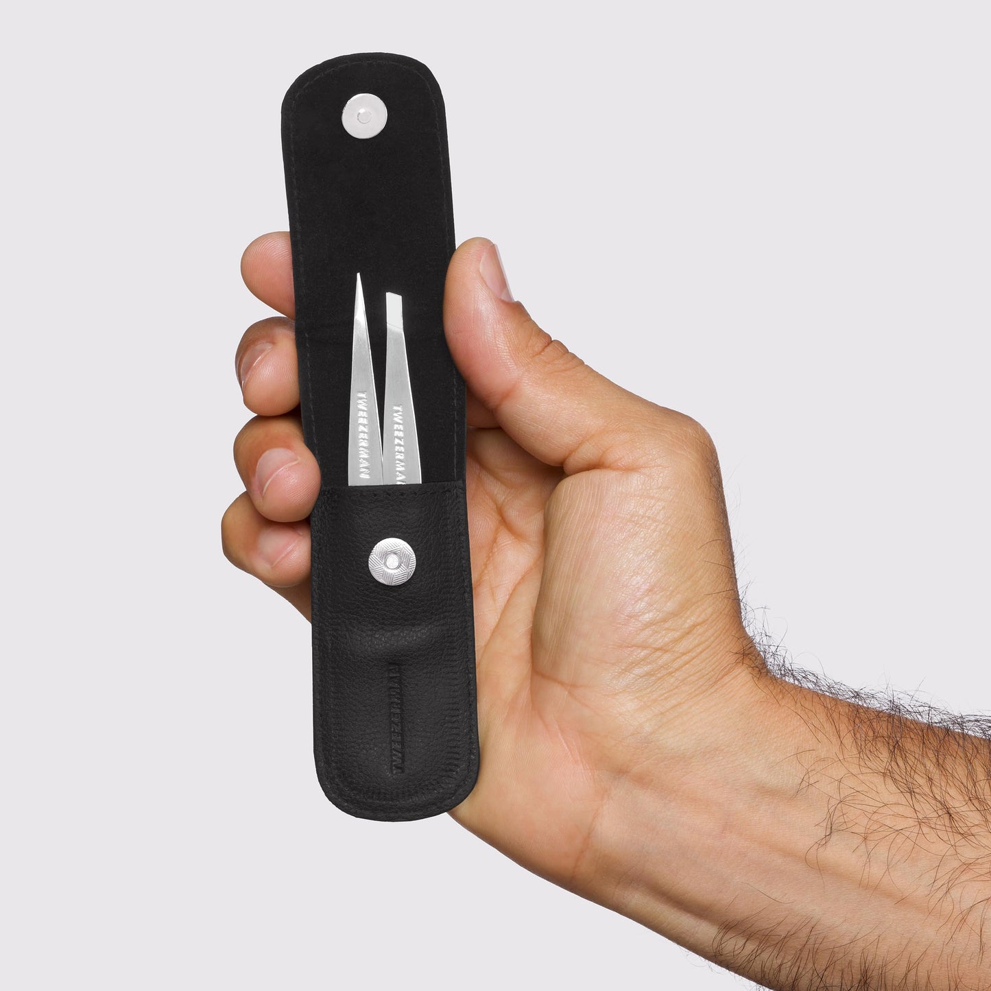 Tweezerman Petite Tweeze Set with Travel Case - Point and Slant Tweezers, Tweezers for Travel (Black Case)