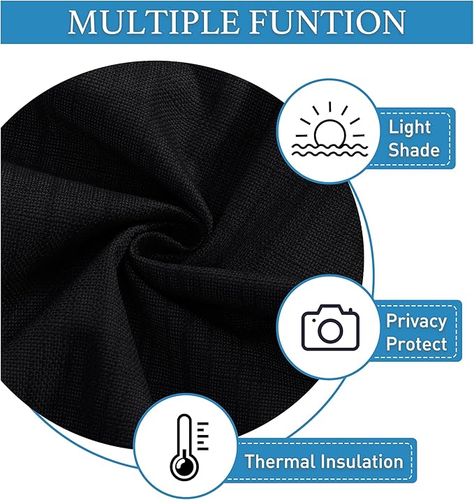RYB HOME 100% Blackout Door Curtains, Linen Textured Privacy Shades for Classroom French/Nana Door Entrance Way, W 26 x L 69 inches, Textured Black, 1 Panel