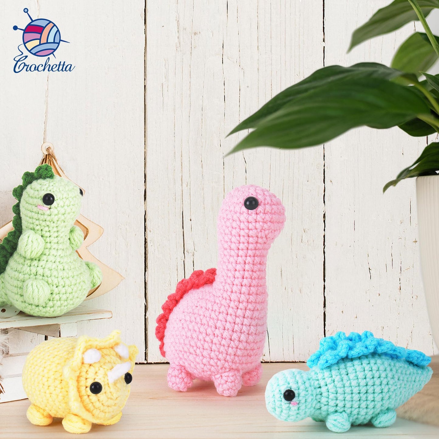 Crochetta Crochet Kit for Beginners, Crochet Starter Kits for Adults, Amigurumi Craft Knitting Crocheting Kits with Step-by-Step Video Tutorials, 6 Pc Hanging Potted Plants Family(40%+ Yarn
