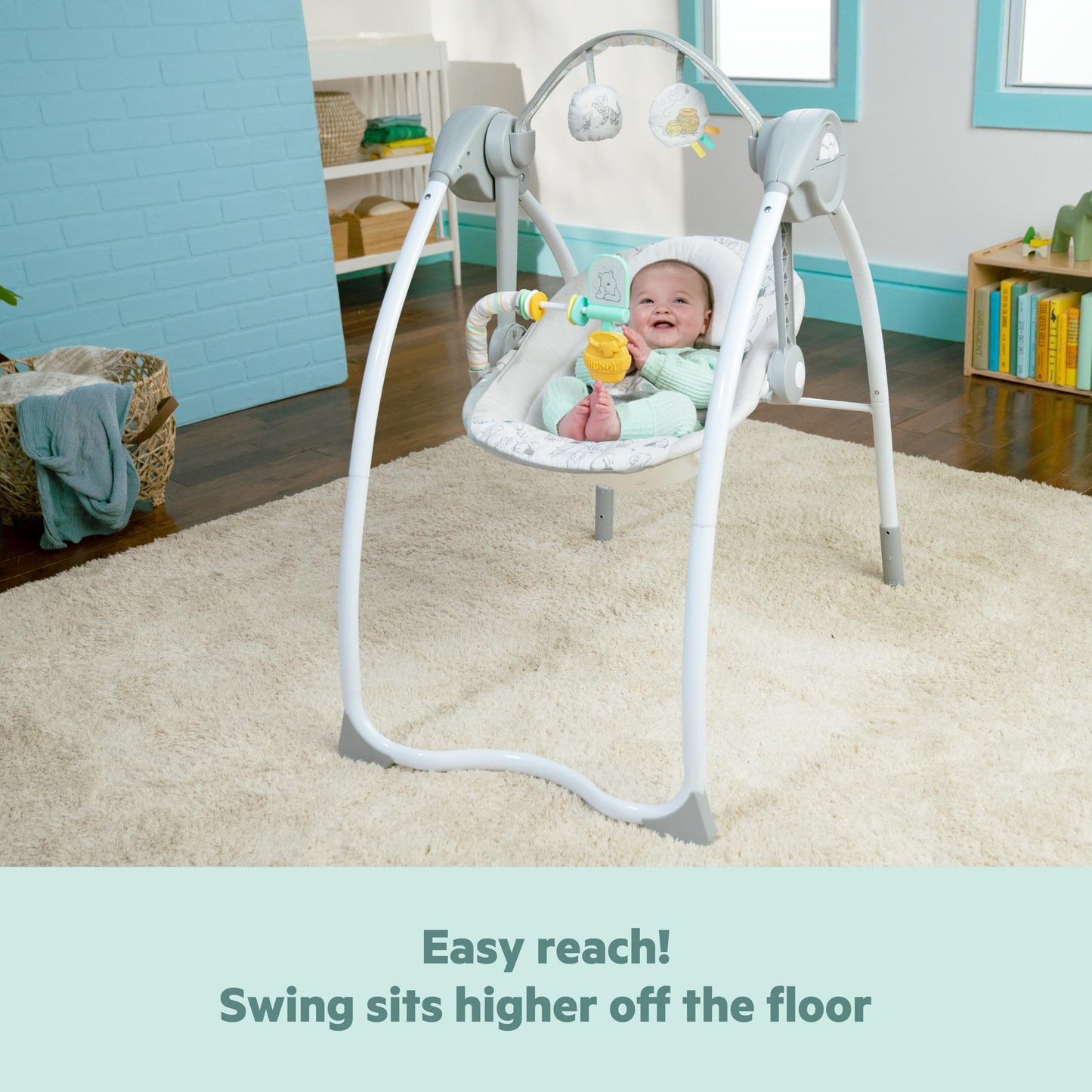Bright Starts Disney Baby Winnie The Pooh Milestone Swing, Classic Pals, Foldable Design with Toys & Melodies, Unisex, Newborn+ (6 20 lbs)