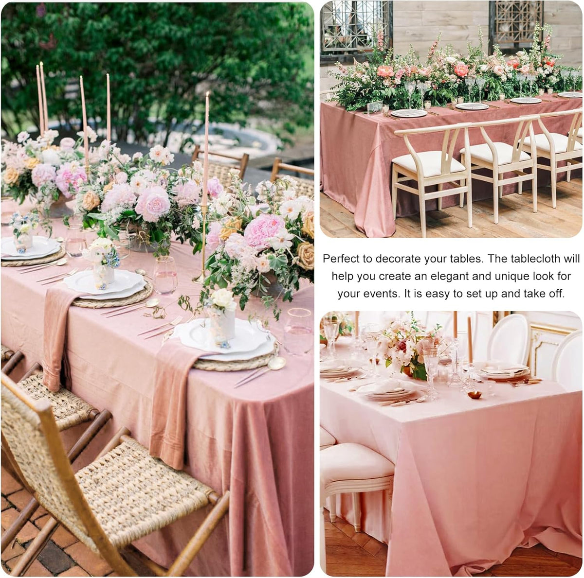 4 Pack Rectangle Tablecloth for 8 Foot Tables Washable Polyester Table Cover for Wedding Dining Table Parties Banquet（60x126 Dusty Rose）