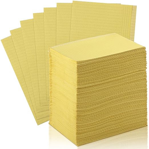 Newwiee 750 Pcs Disposable Dental Bibs Bulk Waterproof Tattoo Sheet Patients for Lash Nail Art Tray Cover 13" x 18"(Yellow)