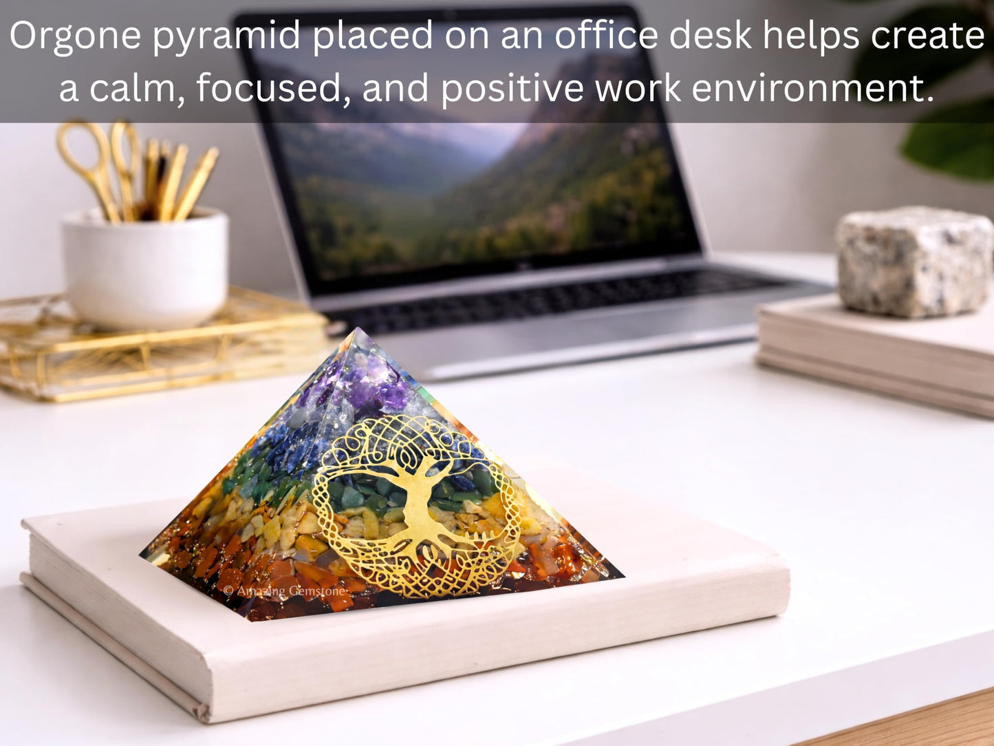 Amazing Gemstone Large Orgone Pyramid | Natural Chakra Pyramid Crystal | Tree of Life Orgonite Pyramid | Organ Pyramids Positive Energy Healing