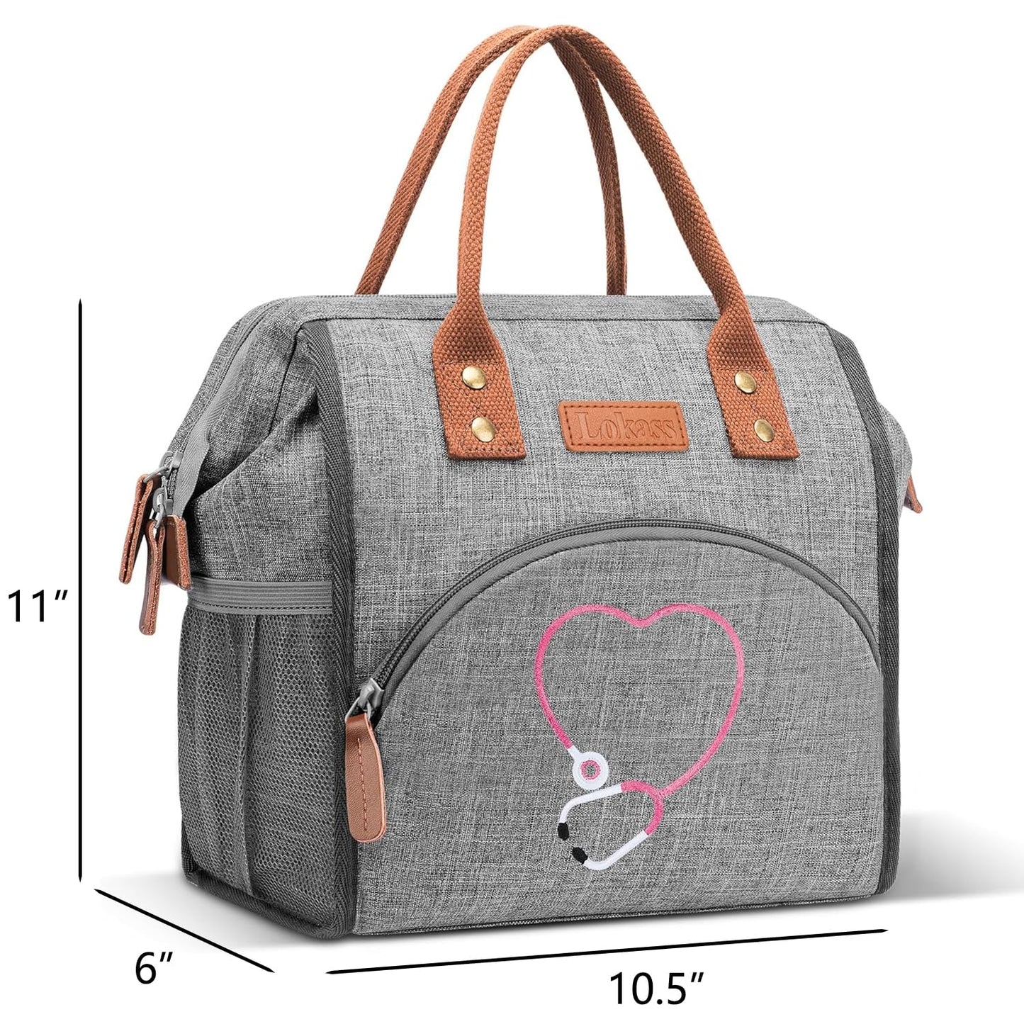Srotek Nurse Gifts for Women - Embroidered Nurse Lunch Bag for Work, Large Capacity Wide-Open Lunch Box Insulated Reusable Lunch Tote Cooler Bag, Practical Nurse Accessories for Daily Use, Grey