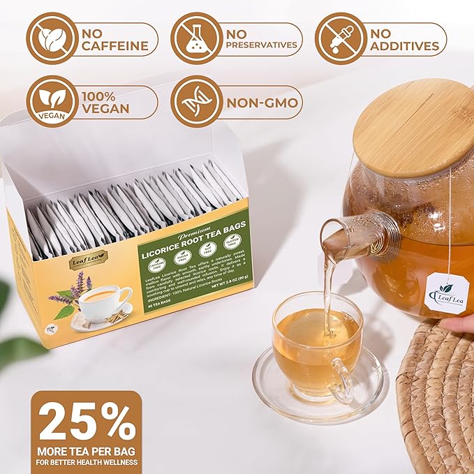 LeafLea 80 Licorice Root Tea Bags, Pure Licorice Spice Tea, Naturally Sweet, Te De Regaliz Herbal Gently Supports Relaxation and Digestive Comfort, Nutrient-Rich, Vegan, Sugar- free, Caffeine Free