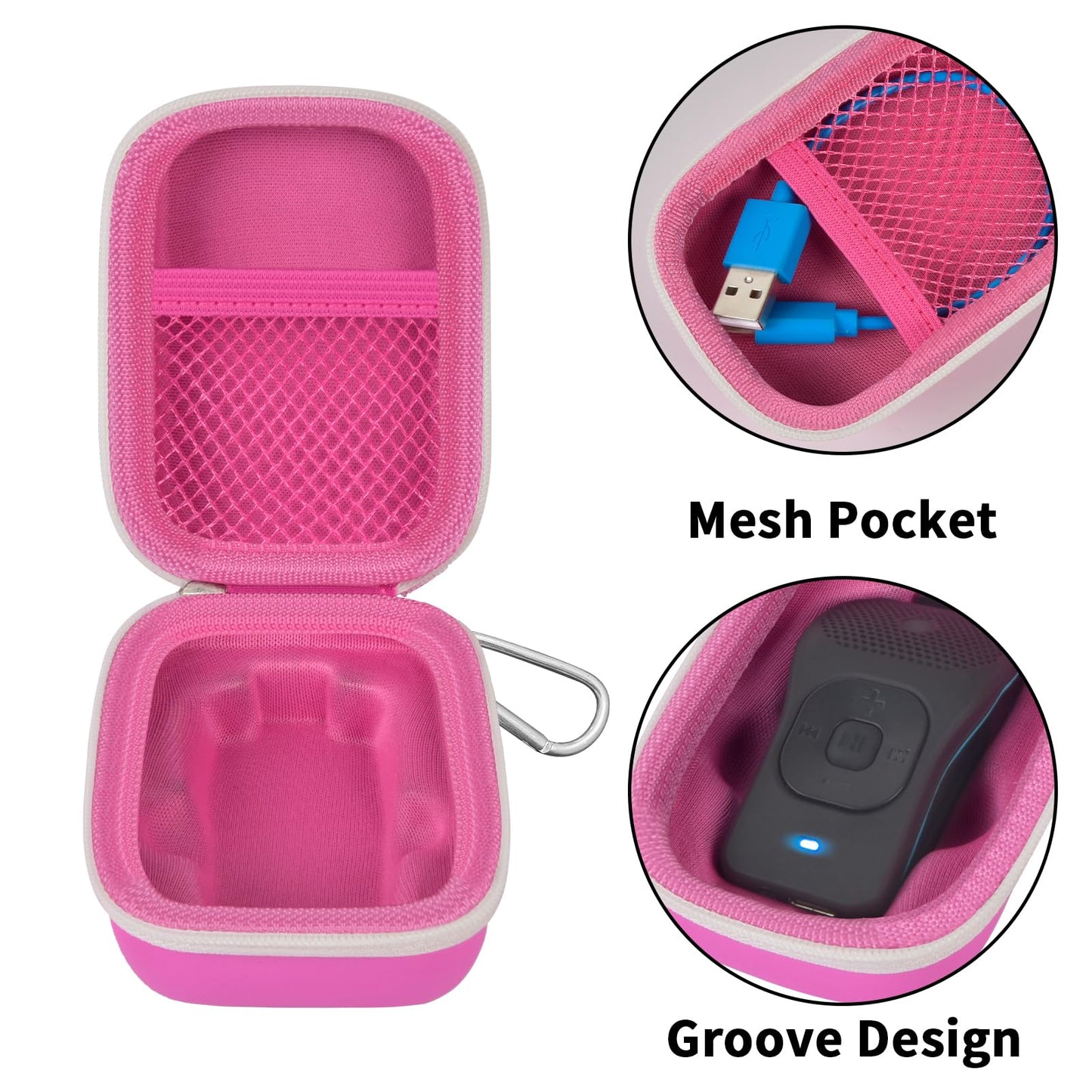 ANKHOH Carrying Case for Noxgear 39g Wearable Bluetooth Clip Speaker, Magnetic Clip-On Wireless Portable Speakers Mini Travel Storage Holder Box with Pocket for Cables, Carabiner-Bag Only (Pink)