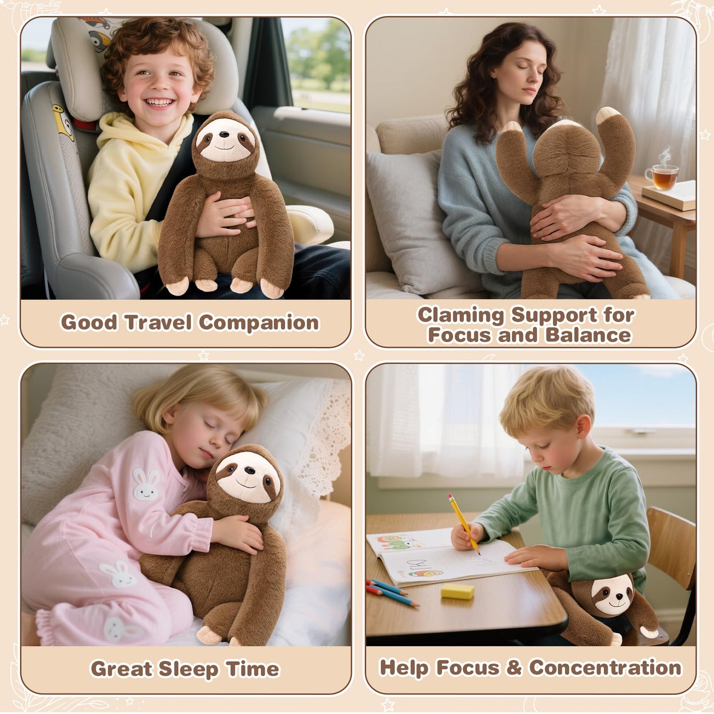 Joyreal Sloth Sensory Weighted Vibrating Pillow, Pressure Activated for Kids Adults, Plush Minky Soft Size: 11 by 21 inches Pillow Animal for Gift Birthday