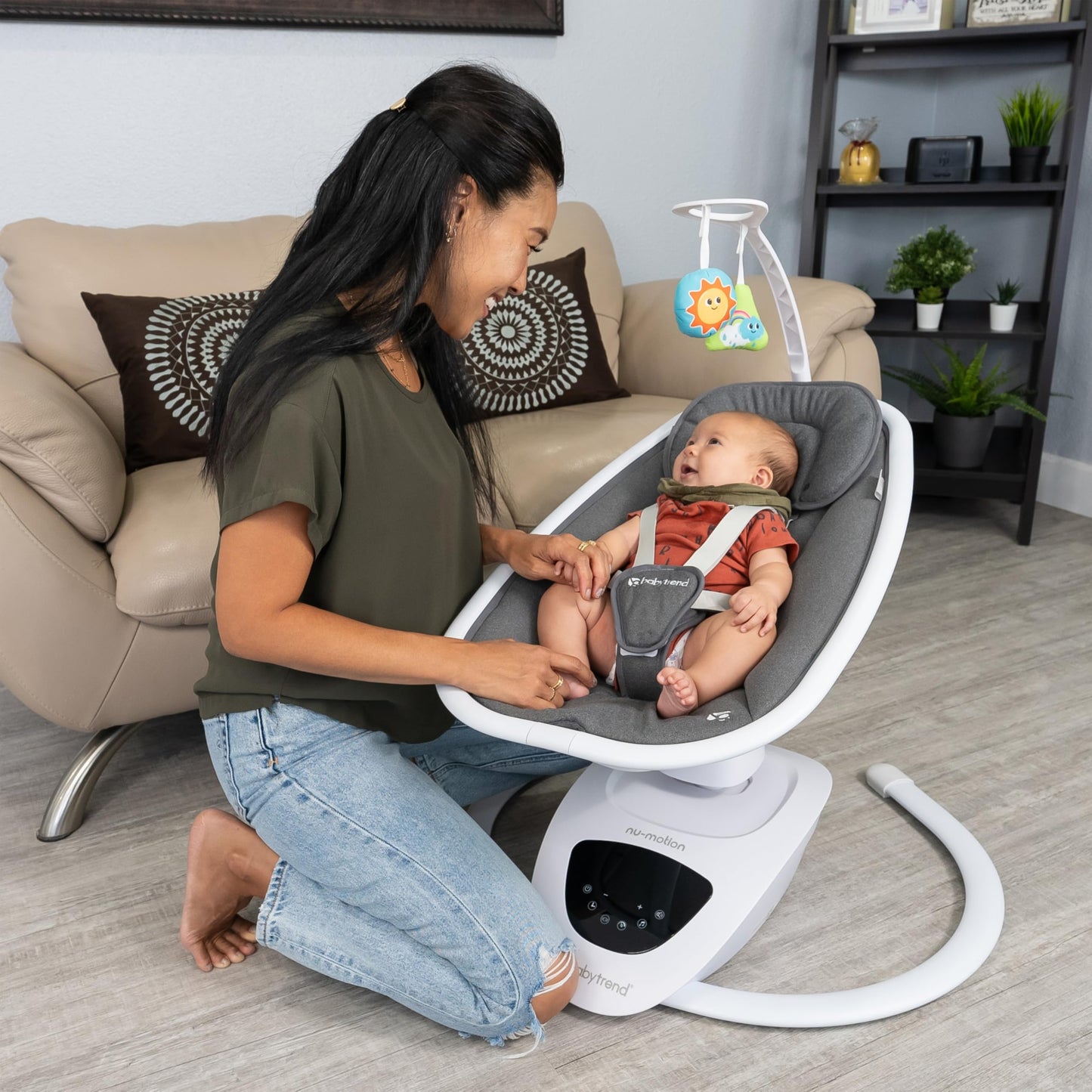 Baby Trend NuMotion Infinity Swing – 5 Motion Modes, Touchscreen Control, Remote, Multi‑Position Recline & Hanging Toys – Dash Grey