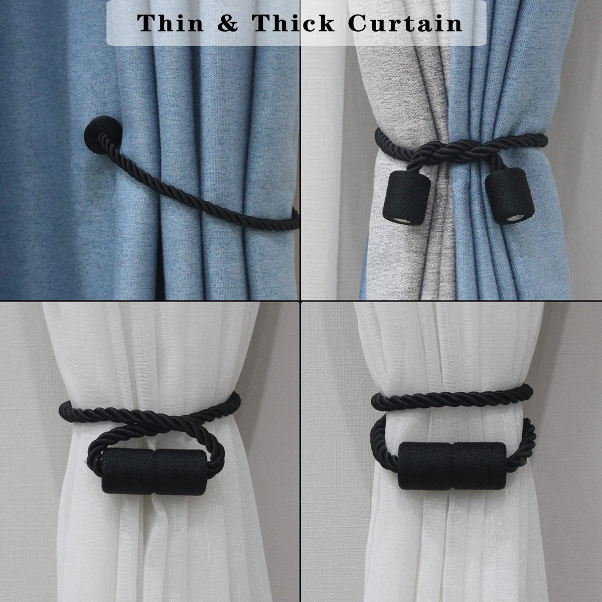 Magnetic Curtain Tiebacks Holdbacks Decorative Tie Backs for Windows Porlau (6 Count)