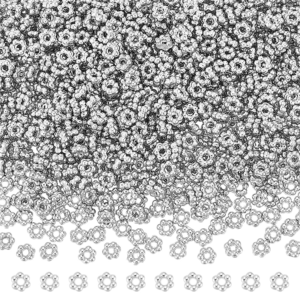 UNICRAFTALE 1000Pcs Spacer Beads Flower Beads 3mm Daisy Spacers Beads Metal Loose Beads Blossom Beads Braclet Beads Tiny Spacer Beads for Necklace Bracelet Earring Jewelry Making Hole 0.8mm