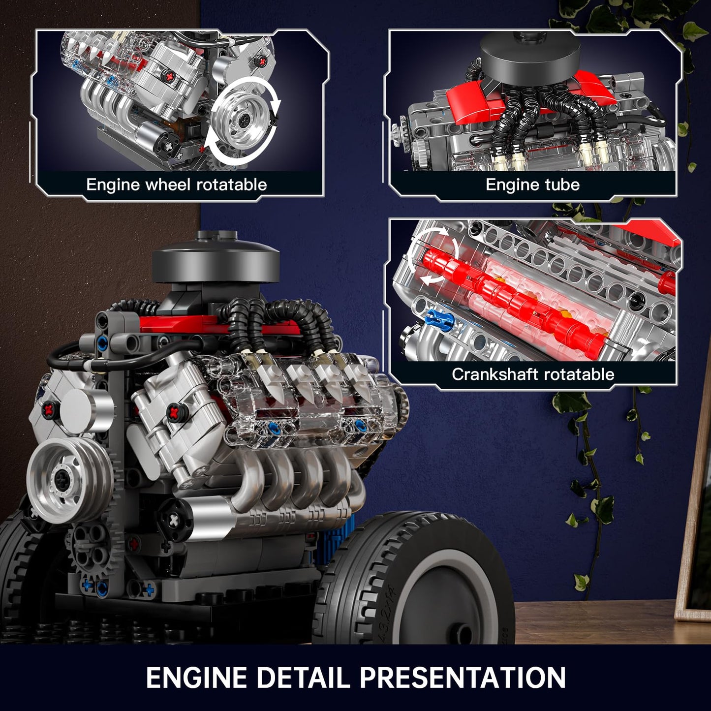 Mould King Mini V8 Engine Kits That Runs, Build Your Own Visible Car Motor, Physical Science Experiment Models for Teens, Best STEM Toy Gifts for 14+ and Adult 10171 (487 Pcs)