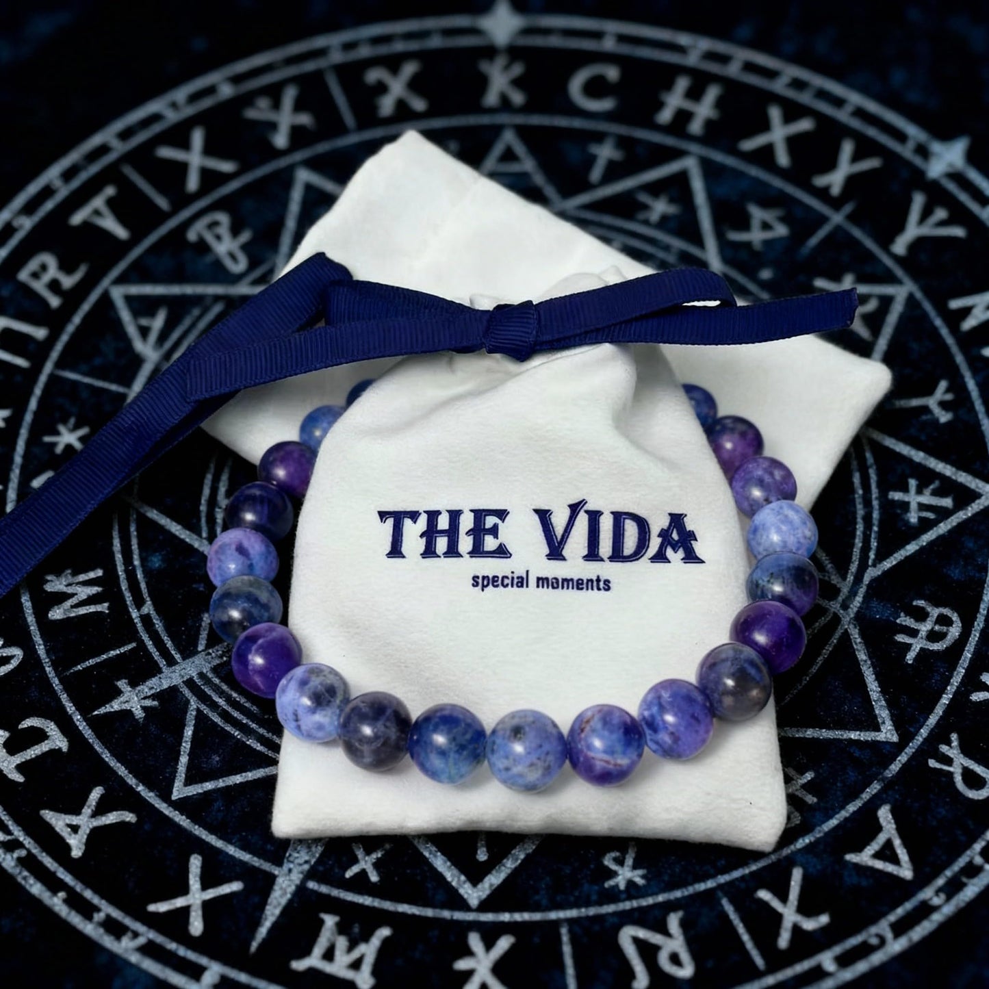 The Vida Handmade AAA+ Quality Crystal Stretch Elastic Bracelet - Nature Gemstone - Jewelry Gift - Holiday Gift - For Women & Men (Sodalite)