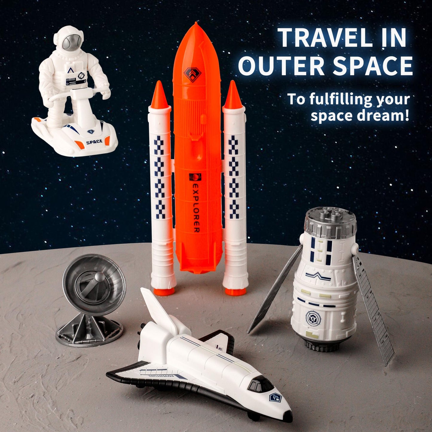 Wbzle Space Exploration Shuttle Toys, Space Explorer Toy Kit, Include Signal Receivers, Satellites, Astronaut, Space Scooter, Space Toys Gift for Exploring Boys and Girls