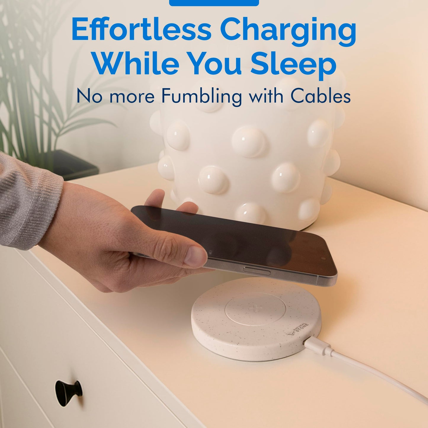 15W Fast Wireless Charger – Stone Wireless Charging Pad w/ 20W USB-C Adapter, LED Indicator, Overheat & Short Circuit Protection