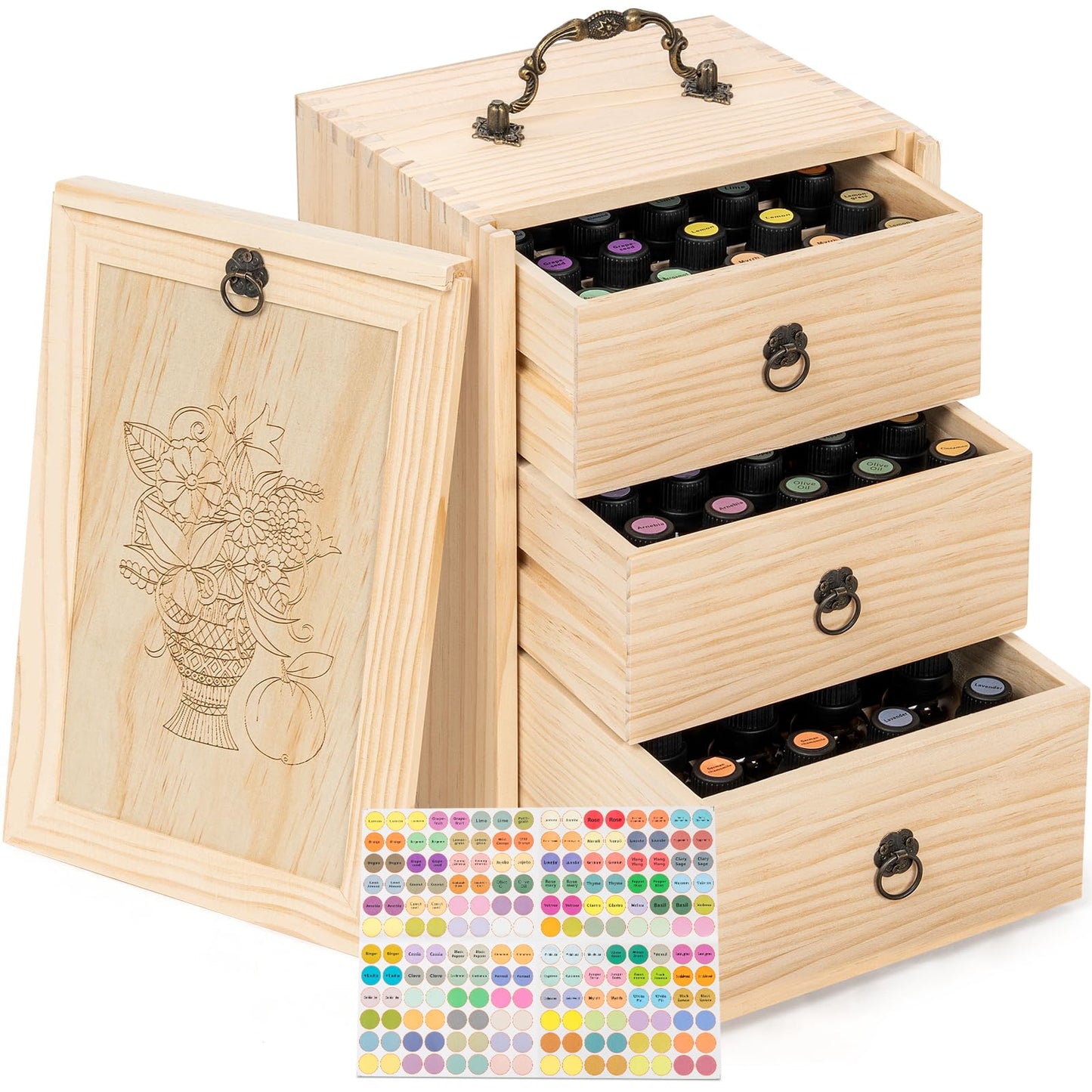 TORIBIO Essential Oil Storage Box for 60 Bottles, Wooden Essential Oils Holder Organizer Holds 5-30ml for Young Living & Doterra Bottles