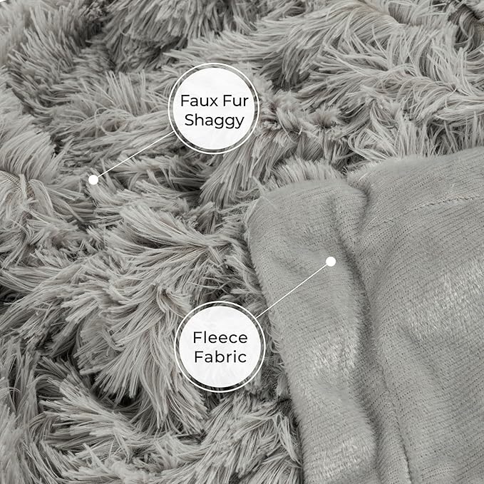 Tuddrom Decorative Extra Soft Fuzzy Faux Fur Throw Blanket 50" x 60",Solid Reversible Long Hair Shaggy Blanket,Fluffy Cozy Plush Comfy Microfiber Fleece Blankets for Couch Sofa Bedroom,Quiet Grey