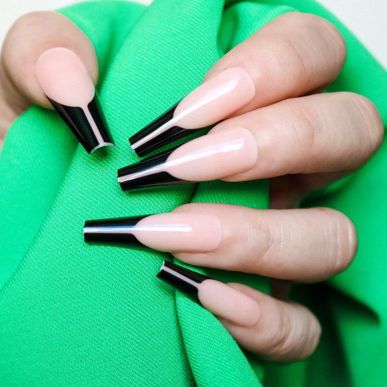 Allkem Revolve French Press on Nails | Glossy Extra Long coffin | 10 sizes - 20 pcs Ballerina Nail kit with Glue