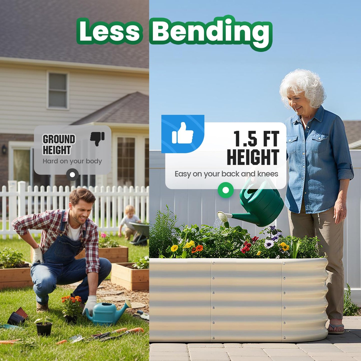 Quictent Galvanized Raised Garden Bed Kit Tall, 6x3x1.5 ft Oval Large Planting Box Strengthened by Crossbar, for Vegetables Outdoor, Beige