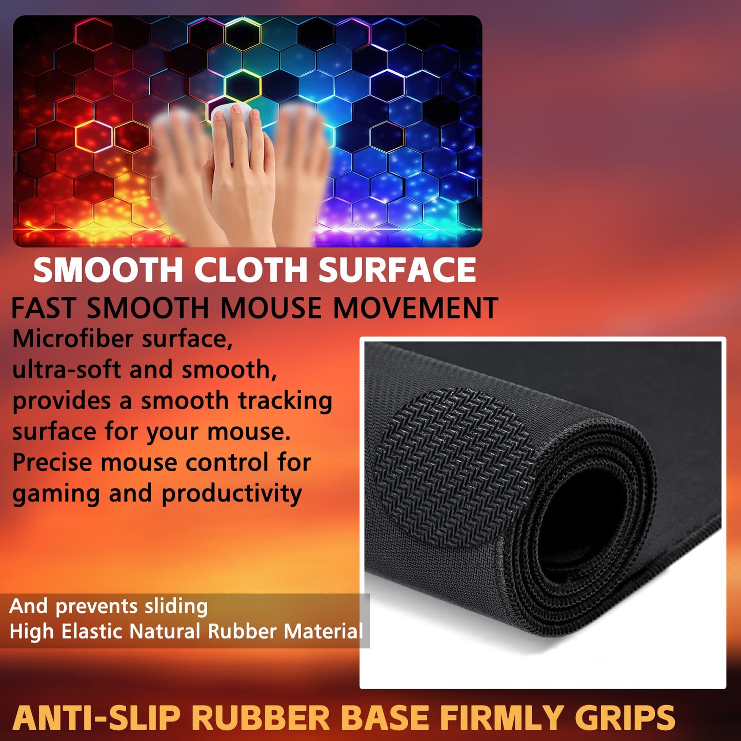 KOAIWPAE Desk Mat, Colorful Honeycomb Technology Desk Pad,Hexagonal Honeycomb Large Gaming Mouse Pad for Desk,31.5"x15.7" Extended Big Computer Keyboard Mouse Pad with Non-Slip Base and Stitched Edge