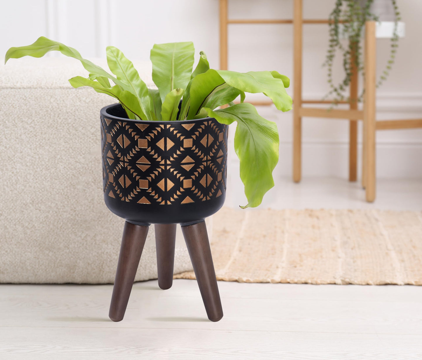 D'vine Dev 8 Inch Planter Pot with Stand, Mid-Century Tall Plant Pot with Legs for Indoor Plants, Small, Bronze/Black, 88-G-A-6