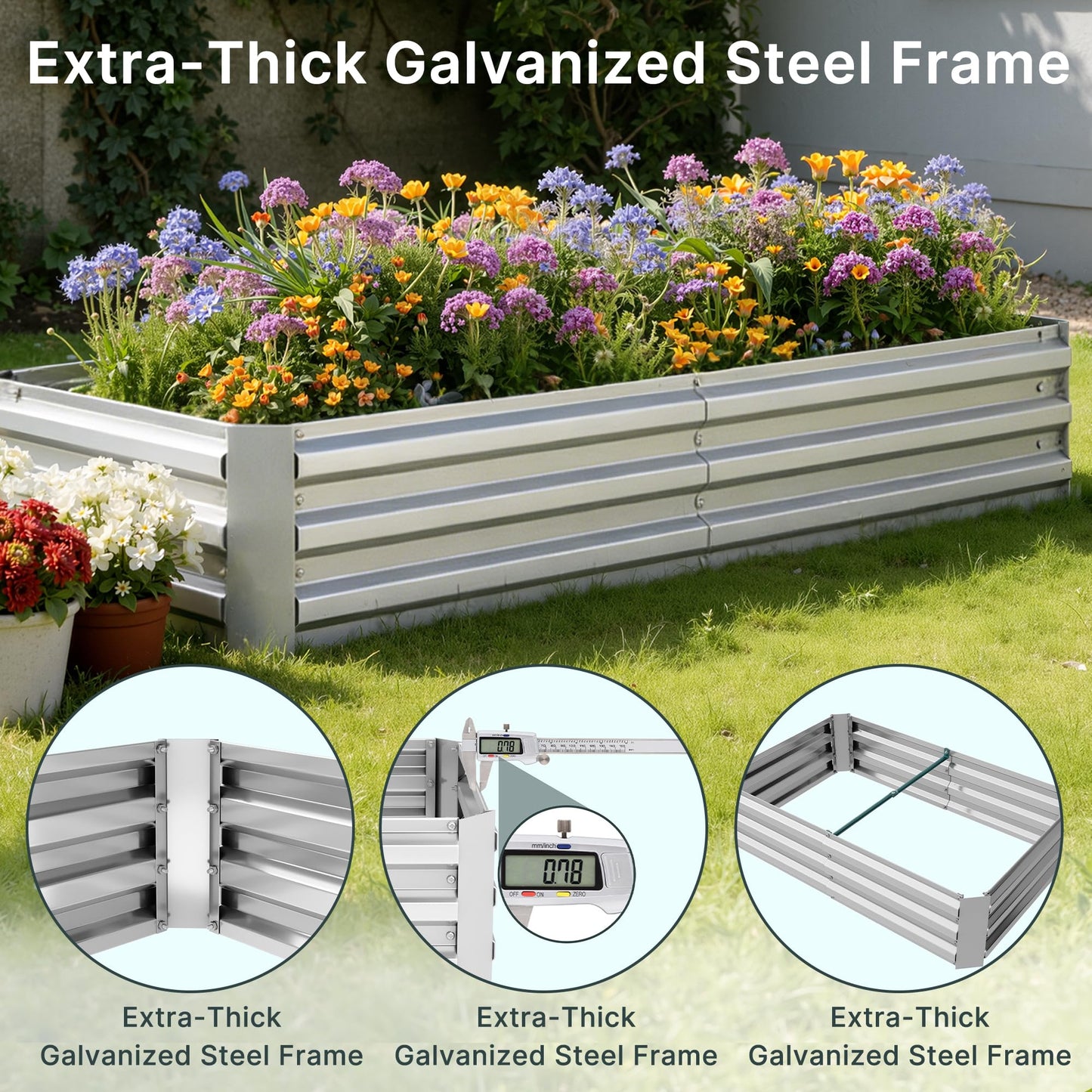 Miory Raised Garden Bed with PE Cover, 6x3x1 FT Galvanized Planter Box Outdoor with Greenhouse Cover, 2 Large Zippered Screen Windows for Vegetables, Flowers, Includes Labels & Gloves
