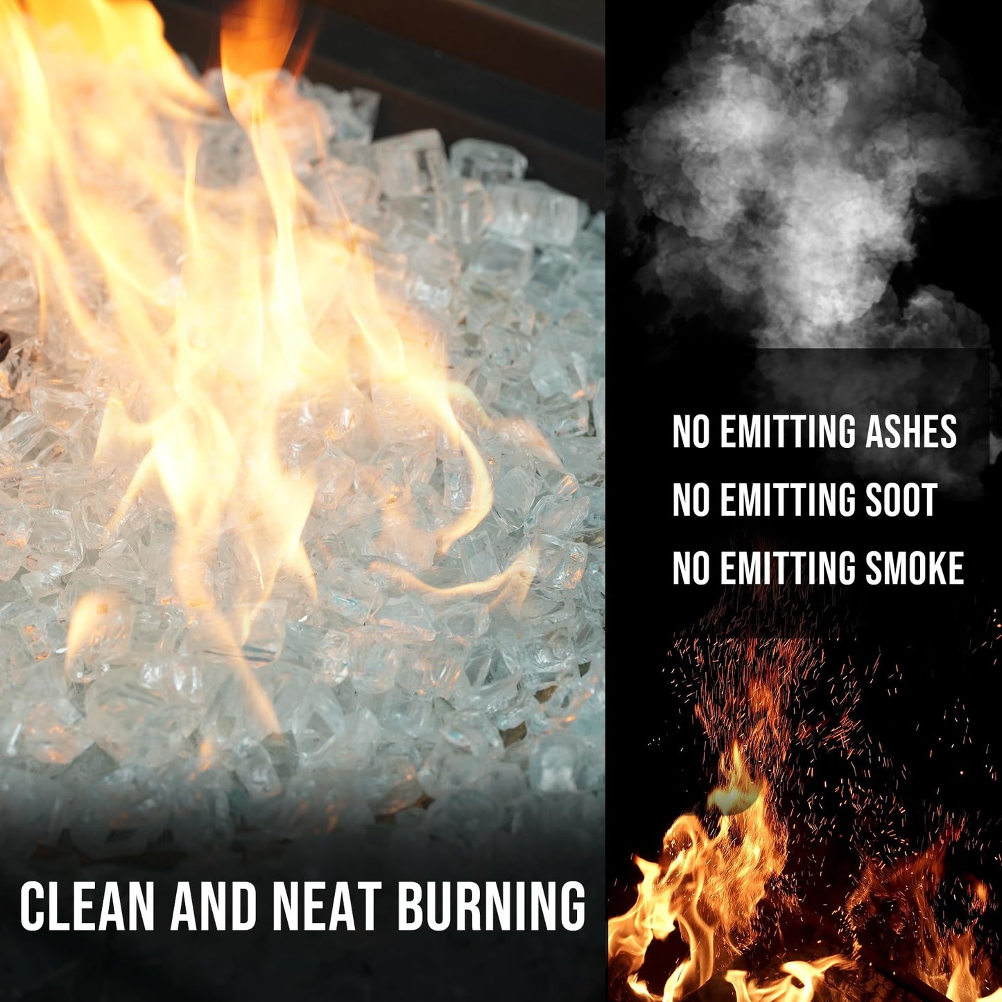 Skyflame High Luster 10-Pound Regular Fire Glass for Fire Pit Fireplace Garden Landscaping Crystal Ice 1/2" Size
