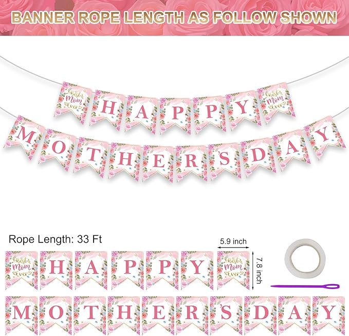 Pink Happy Mother’s Day Banner Kit, 17 Pieces