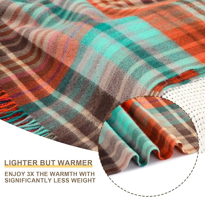 Throw Blanket Plaid with Carry Bag | Soft Wool Travel Blanket 55"x83" 1.5lbs | Fine Red and Blue Stripes Decorative Throw for Couch, Camping & Gift