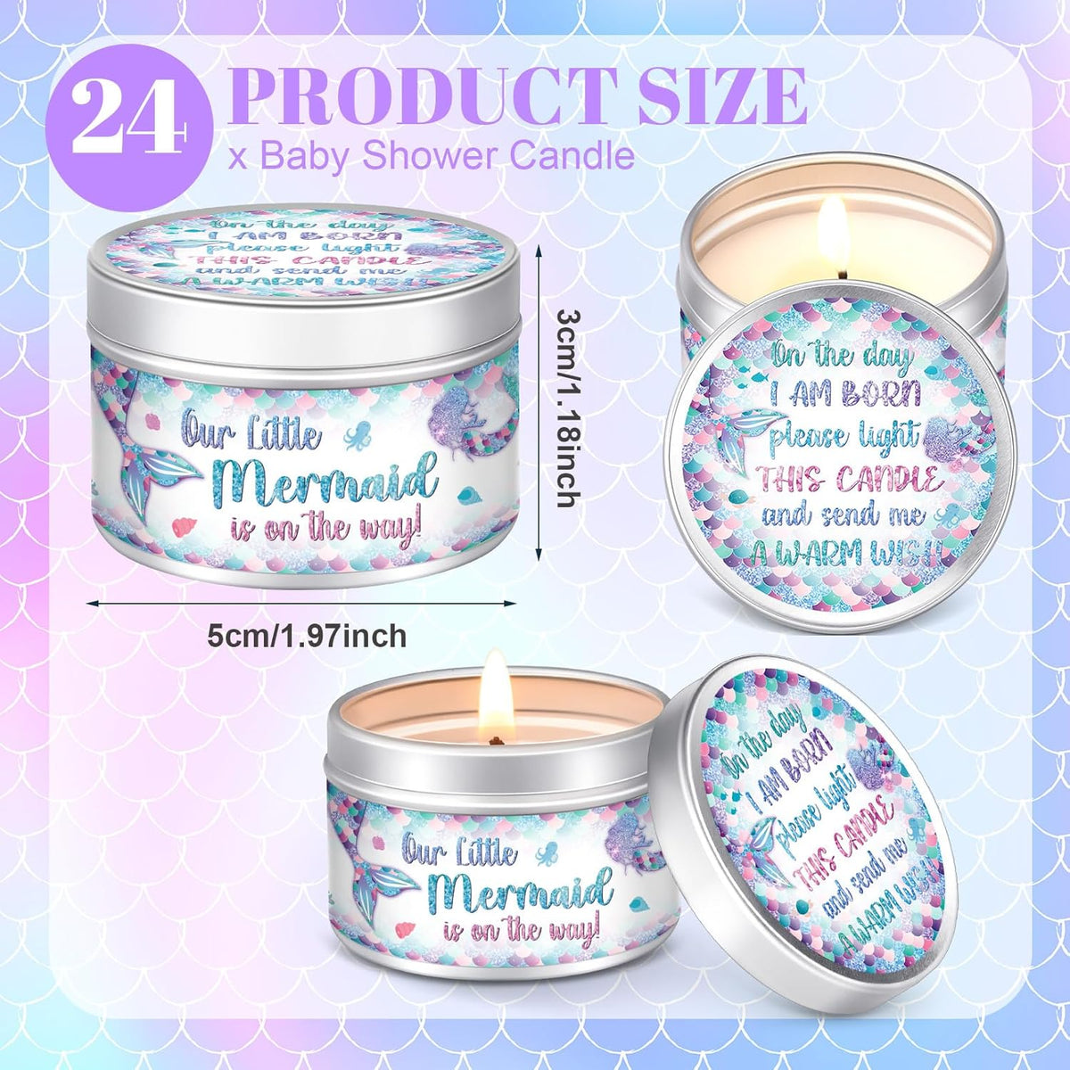 MTLEE 24 Pcs Mermaid Baby Shower Party Favors Candles Lavender Scented Baby Shower Favors for Guests Rustic Tealights Candles Gender Reveal Return Gifts Girl Boy(1.2 Oz, Colorful)