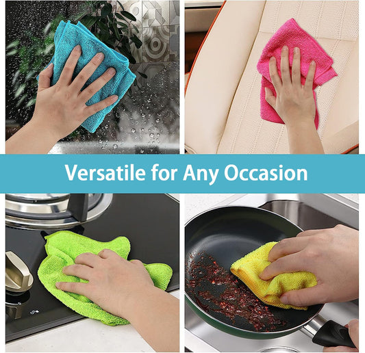 HOMEXCEL Microfiber Cleaning Cloth,100 Pack Cleaning Rags, Cleaning Towels with 4 Color Assorted, 11.5"X11.5" Shop Towels (Green/Blue/Yellow/Pink)