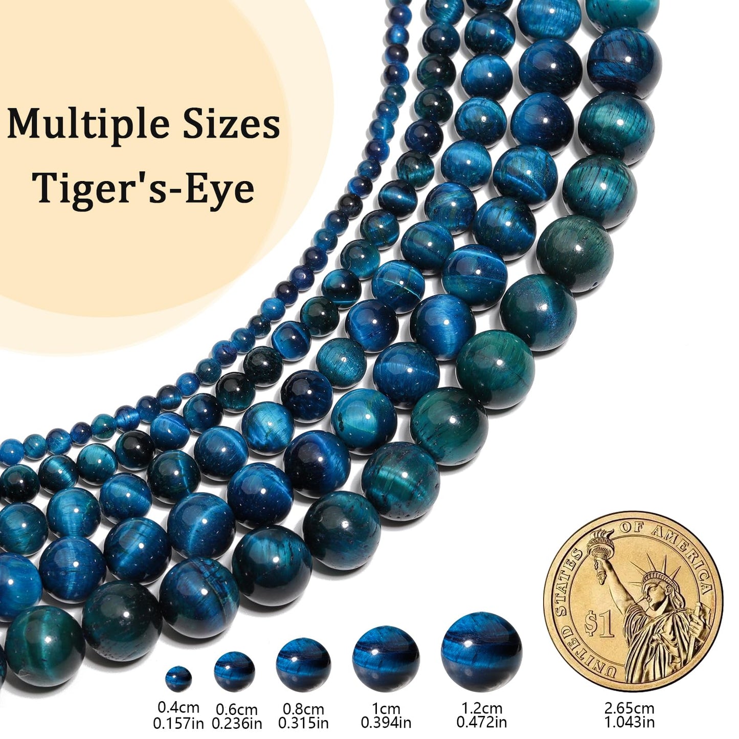 Yochus Natural Tiger Eye Beads, 90Pcs 4MM Onyx Agate Color Enhance Round Loose Beads Bulk, DIY Charm Smooth Gemstone Beads for Jewelry Making(6mm 8mm 10mm 12mm Beads)
