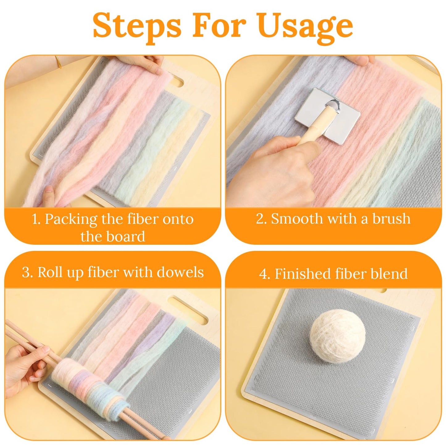 4 Pcs Wool Blending Board Carding Brush Set, Wool Hand Carders, Wooden Carding Brush, Felted Carder for DIY Projects, Felt Needle Project Craft
