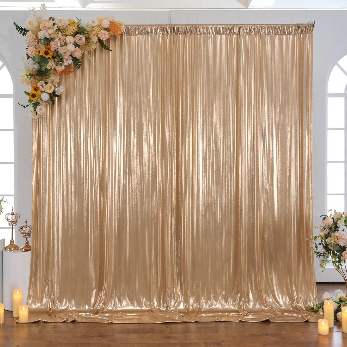 10x10ft Dark Champagne Backdrop Curtains Wedding Party Glitter Sequin Curtain Backdrop Fabric Shimmer Drapes Backdrop Bridal Baby Shower Birthday Christmas Photoshoot Background 5x10FT，2 Panels