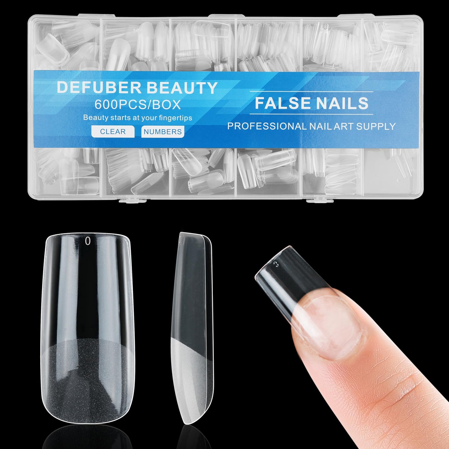 Half Matte Medium Square Fake Nail Tips, Soft Gel Pre-Shaped Nail Tips, Full Cover False Nails with Clear Box for Nail Salons and DIY Nail Art, 600PCS/12 Sizes
