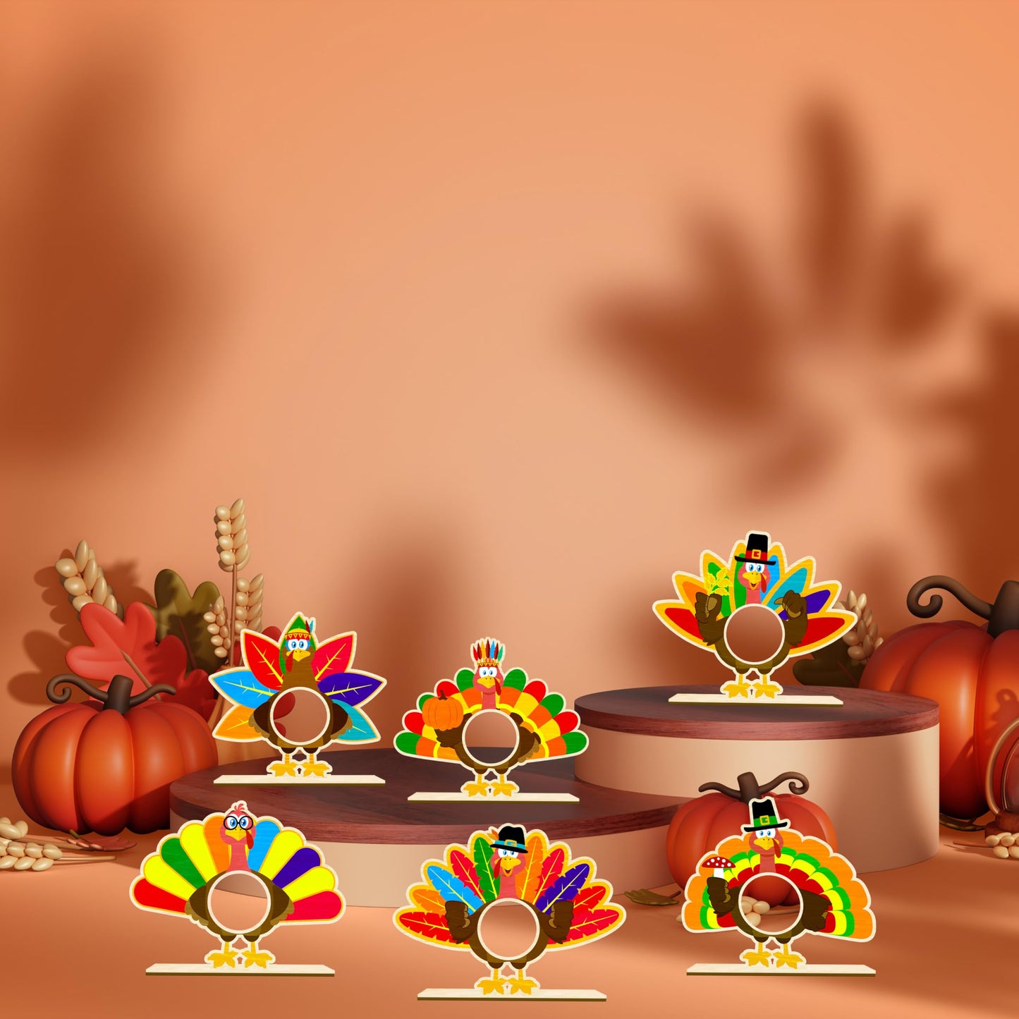 Moon Boat 16Pcs Thanksgiving Crafts Wooden Turkey Picture Frame DIY Painting Arts Kit Fall Party Favors Classroom Activities Table Decorations