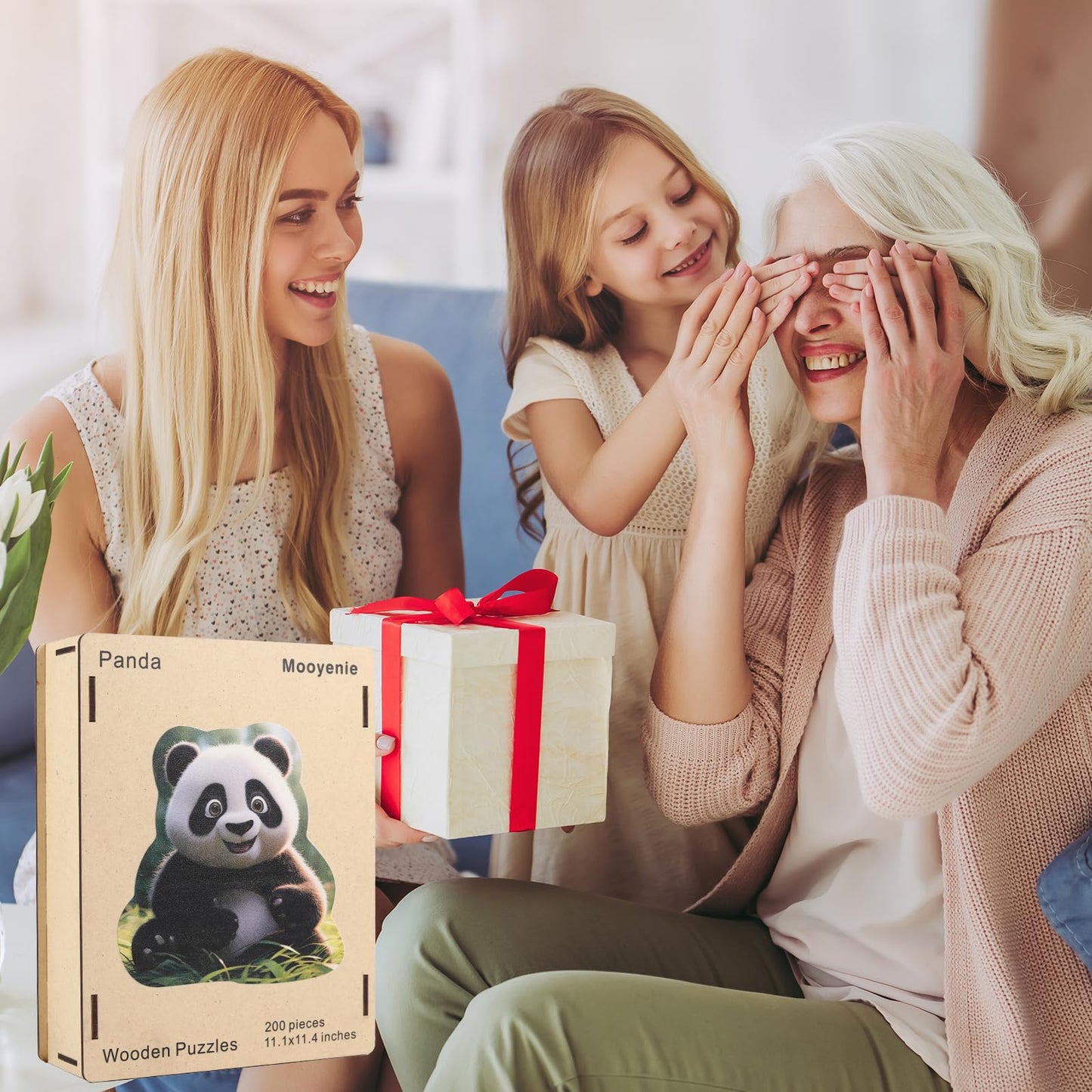Wooden Jigsaw Puzzle, 200 Pcs Unique 3D Shape Jigsaw Puzzles, Wood Puzzle Gift Box Packing, Medium Size Letter, Creative Gift for Adults, Fun Challenging (200PCS, Panda)