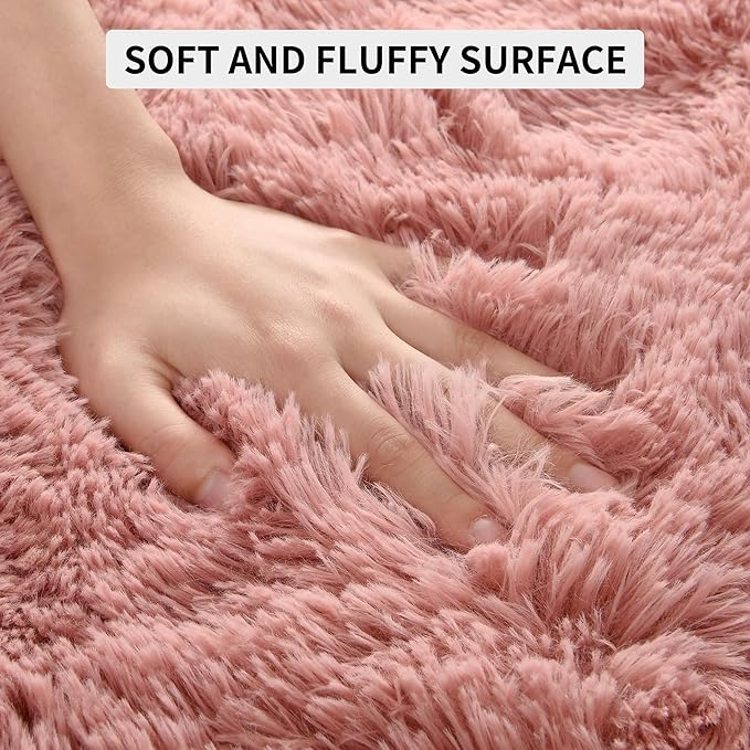 Tepook Super Soft Fluffy Rugs for Living Room, Shag 6x9 Area Rugs for Bedroom, Modern Shaggy Rug Fuzzy Carpets for Kids, Plush Indoor Nursery Home Decor Rug with Non-Slip Bottom, Blush