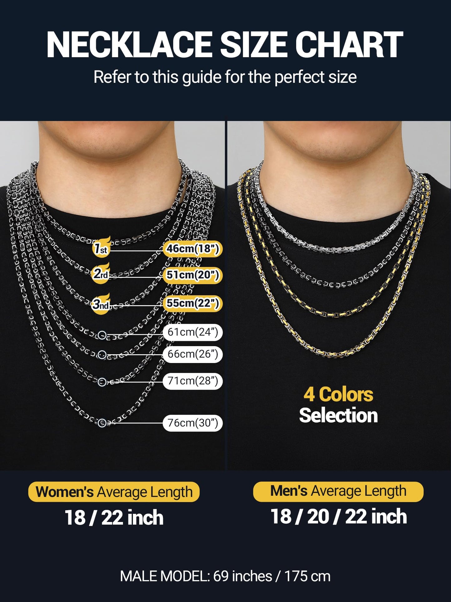 PROSTEEL Byzantine Link Chain Men Stainless Steel Black Necklace Mens Jewelry Long Chains
