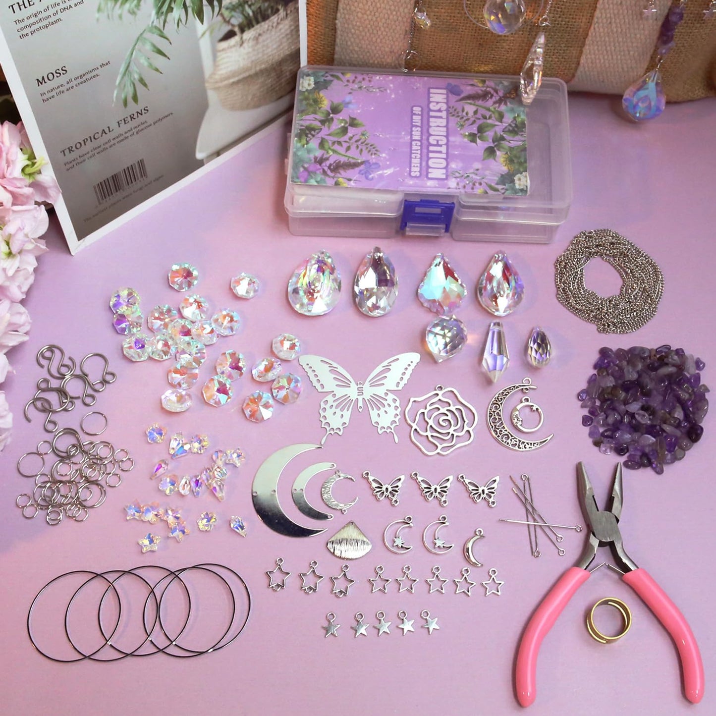 DIY Suncatcher Kit 400pcs Sun Catchers Making Kit Supplies Art and Crafts for Adults With Tutorial Hanging Prism Sun Catcher with Crystals for Window Home Garden Festival Decor Gifts (Butterfly)