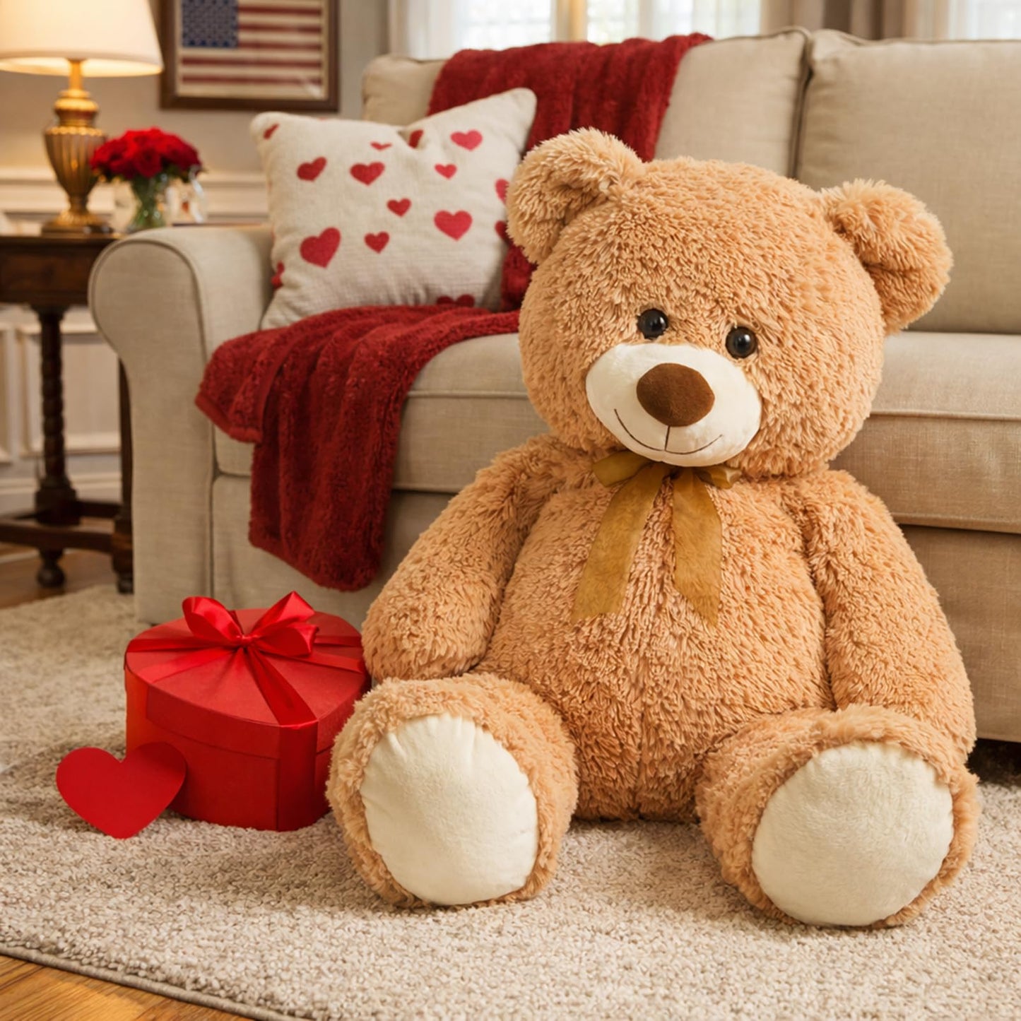 HollyHOME Big Teddy Bear Large Teddy Bear Stuffed Animal Birthday Valentines Day Plush for Kids and Girlfriend 36 inch Tan