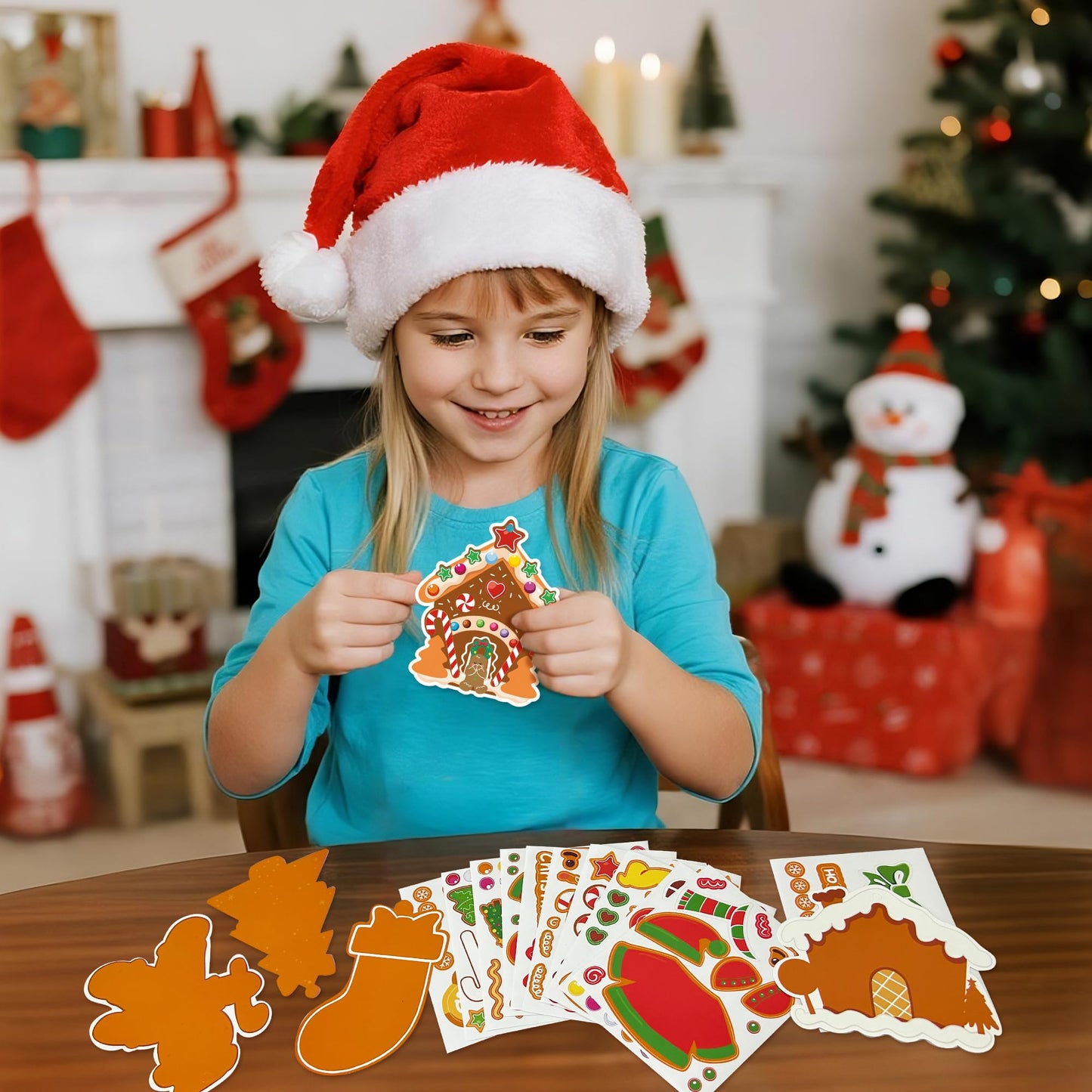 Christmas Ornament Craft Kits for Kids - DIY Gingerbread Christmas Decorations, 24PCS Set with 8 Festive Designs Including Gingerbread Man, Tree, Stocking, Stickers & Strings for Xmas Party Favors