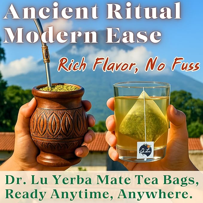 Dr. Lu’s Organic Yerba Mate Tea (Unsmoked) | High-Altitude Grown in Argentina | Naturally Caffeinated Clean Energy & Focus | 30 x 3g Vitality Brew Corn Fiber Pyramid Bags (No Plastic, No Nylon)