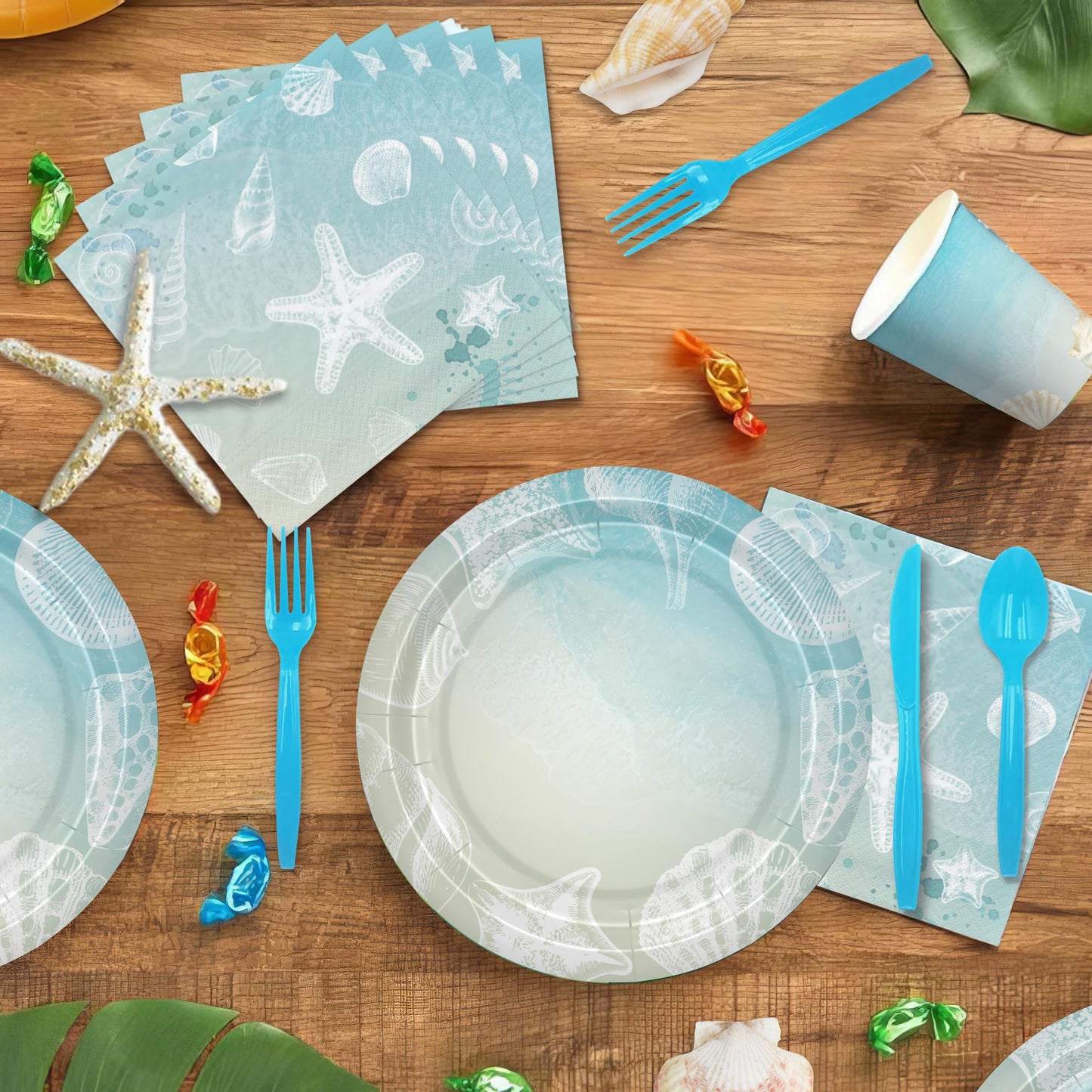 HIPVVILD Seashell Beach Party Decorations, Beach Seashell Birthday Party Supplies, Plate, Cup, Napkin, Tablecloth, Tableware, Sea Shell Party Supplies For Birthday Baby Shower Wedding Party | Serve 24