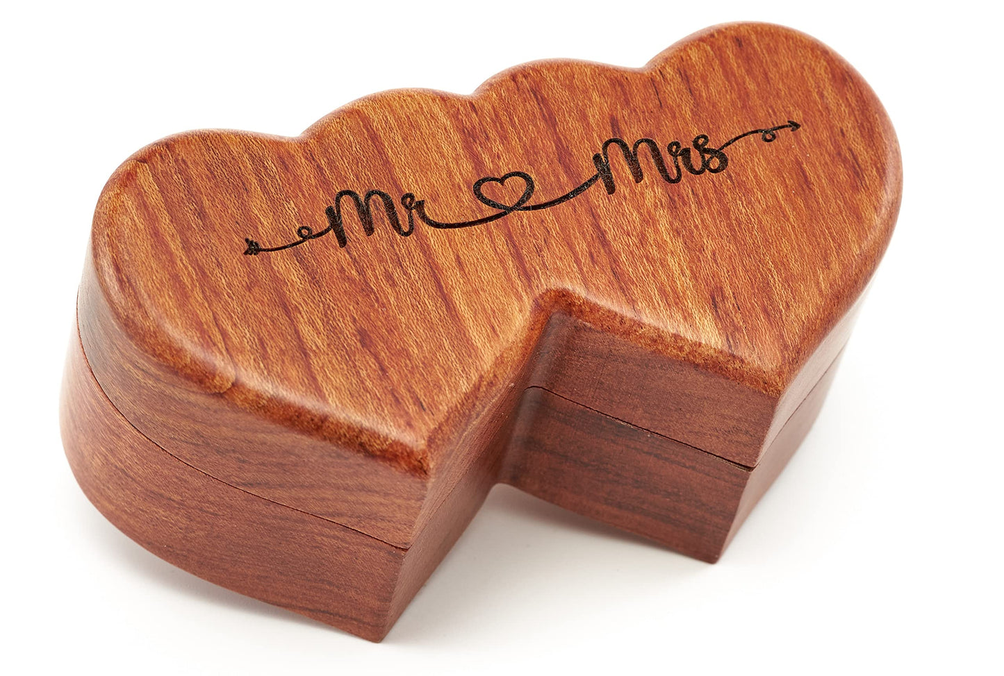 Handicraftviet Ring Box Mr and Mrs – Handmade Heart Shape Ring Box for Wedding Ceremony, Wedding Ring Holder Small Engraved for Engagement/Proposal, Rustic Ring Boxes (Wood Ring Holder)
