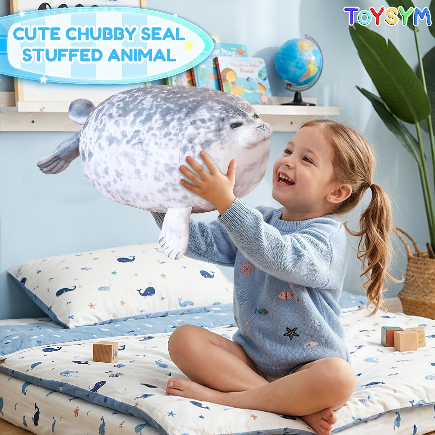 TOYSYM Chubby Blob Seal Pillow Cute Seal Plush with 4 Baby Plushies in Her Tummy, Soft Large Stuffed Animals Toy Gifts for Kids (20inch)